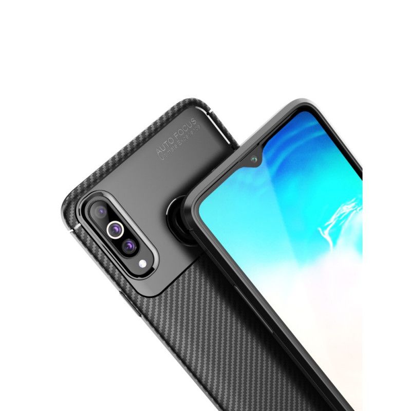 Hoesje voor Samsung Galaxy A20s Donkerblauw Zwart Flexibele Koolstofvezeltextuur