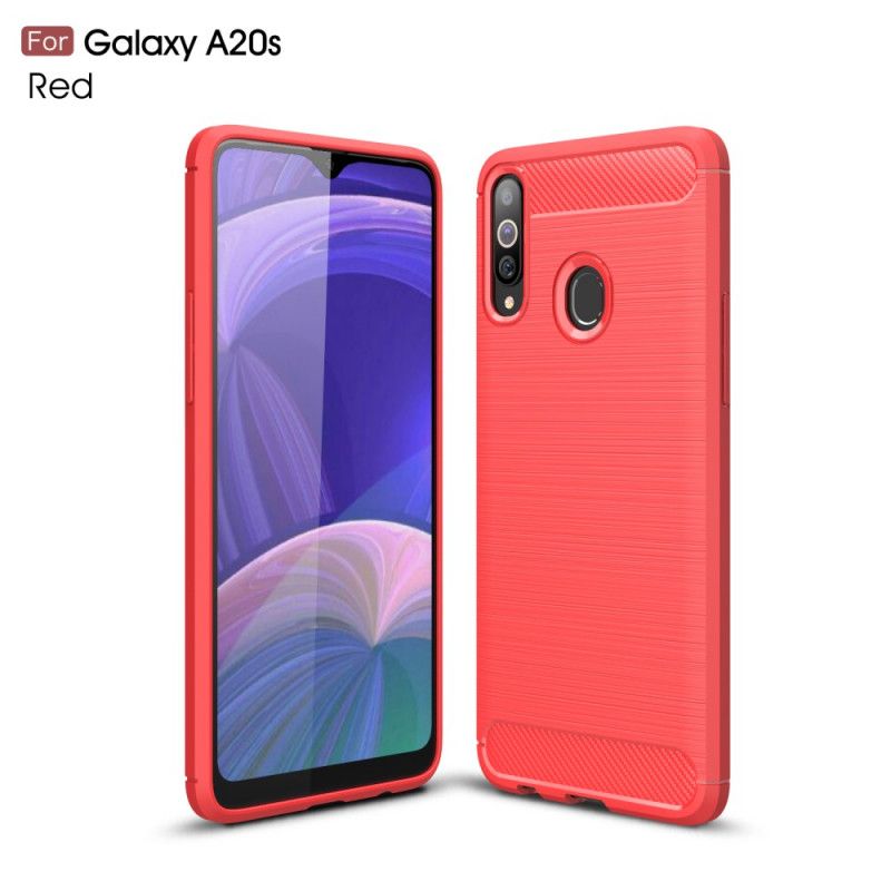 Hoesje voor Samsung Galaxy A20s Rood Zwart Geborsteld Koolstofvezel