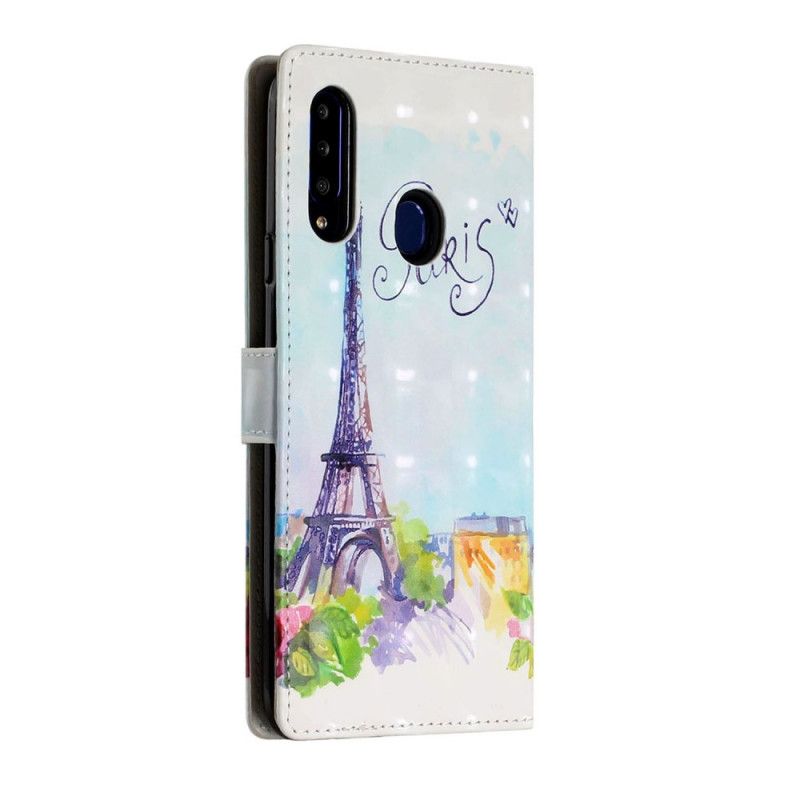 Leren Hoesje Samsung Galaxy A20s Eiffeltoren In Aquarel