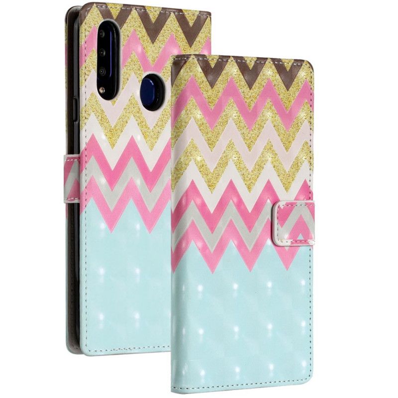 Leren Hoesje Samsung Galaxy A20s Telefoonhoesje Veelkleurige Zigzag