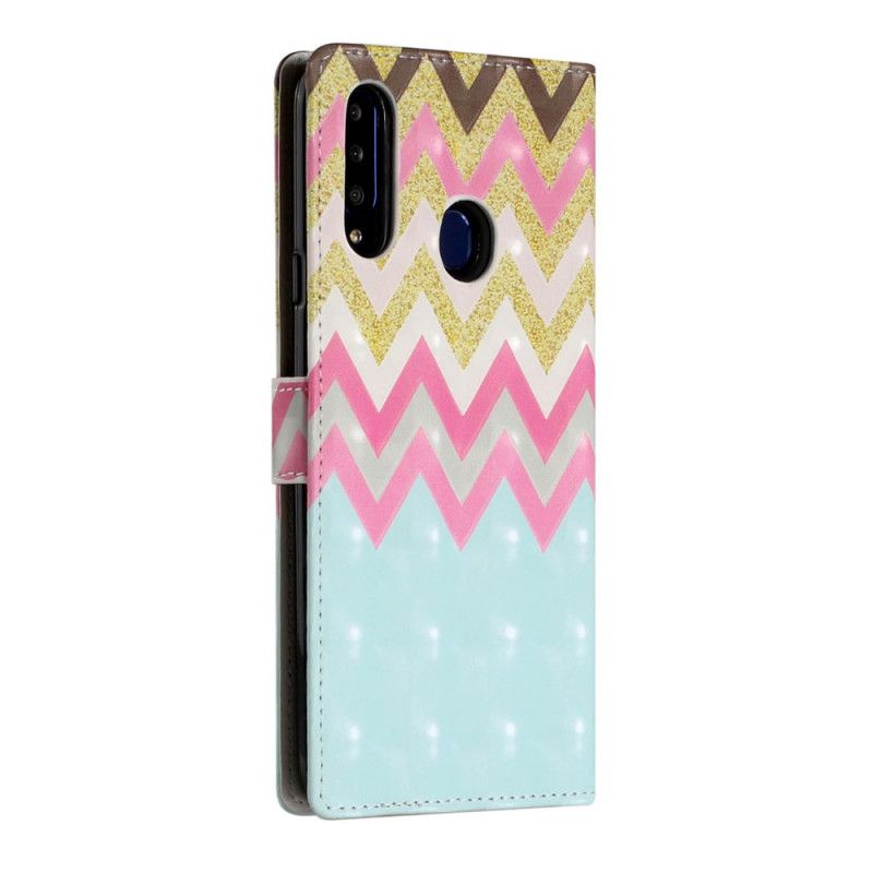 Leren Hoesje Samsung Galaxy A20s Telefoonhoesje Veelkleurige Zigzag