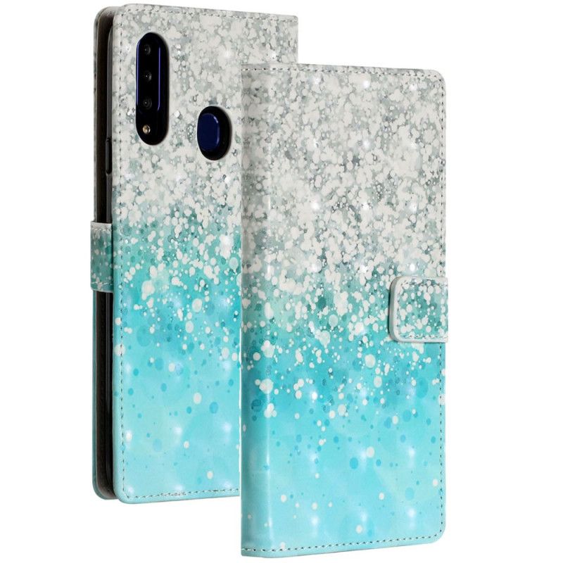 Leren Hoesje voor Samsung Galaxy A20s Kleurverloop Blauw Glitter