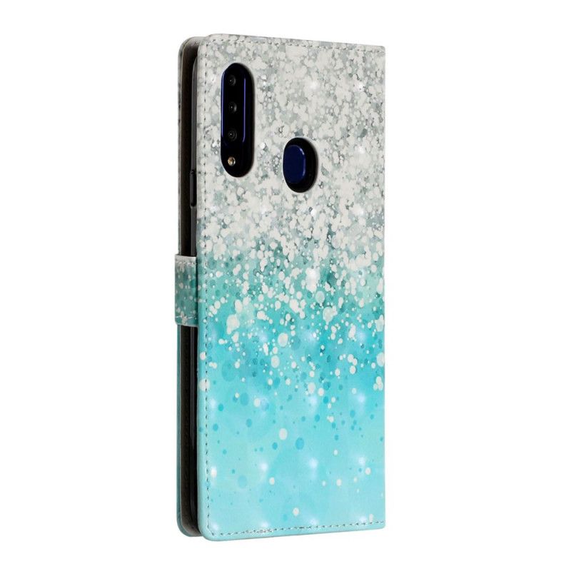 Leren Hoesje voor Samsung Galaxy A20s Kleurverloop Blauw Glitter