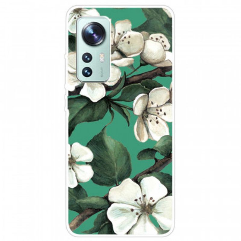 Hoesje voor Xiaomi 12 Pro Siliconen Witte Bloemen