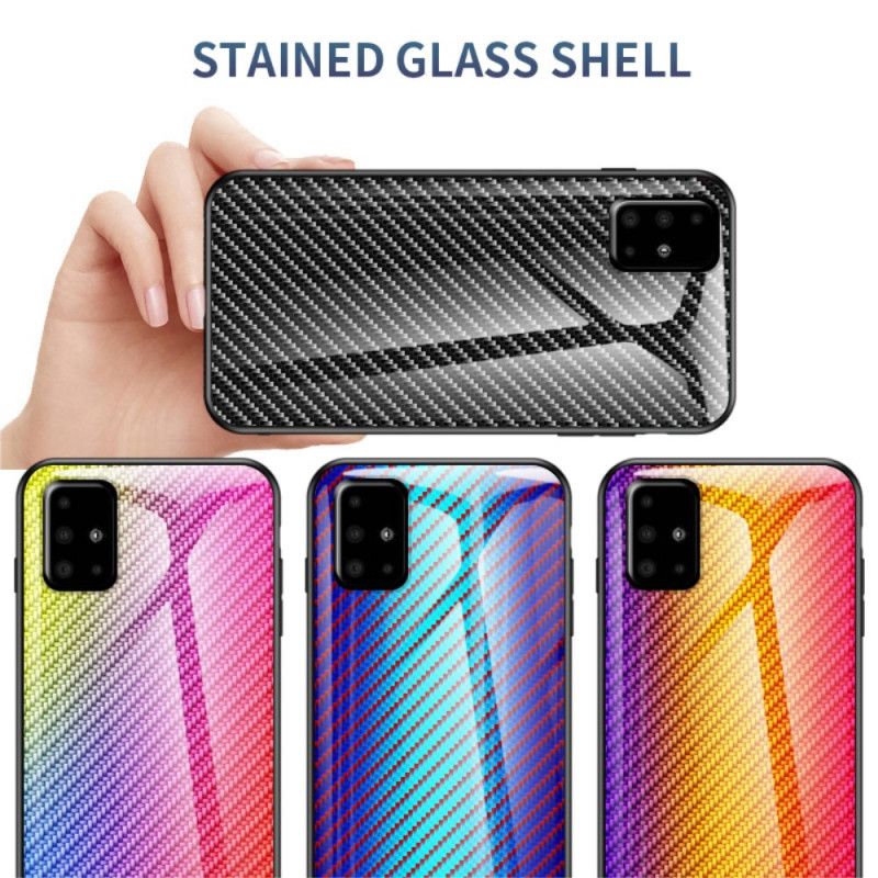 Case Hoesje Samsung Galaxy A51 Magenta Zwart Telefoonhoesje Koolstofvezel Gehard Glas