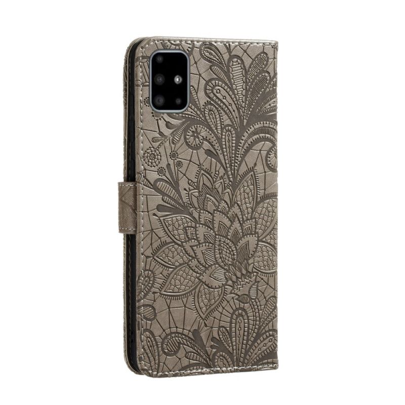 Cover Folio-hoesje Samsung Galaxy A51 Rood Grijs Telefoonhoesje Tribal String Bloemen