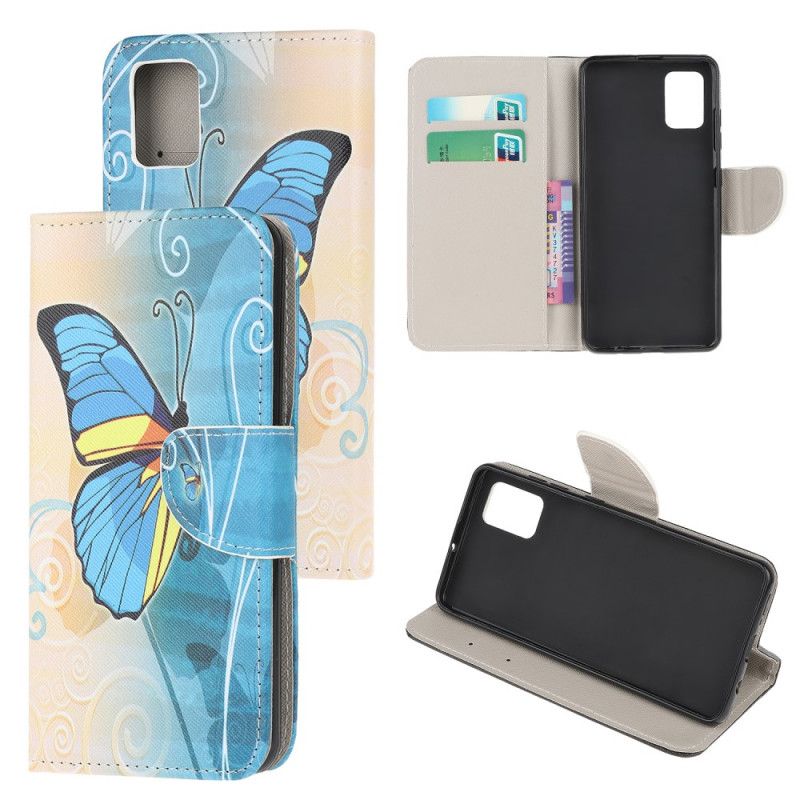 Cover Folio-hoesje Samsung Galaxy A51 Telefoonhoesje Blauwe En Gele Vlinder