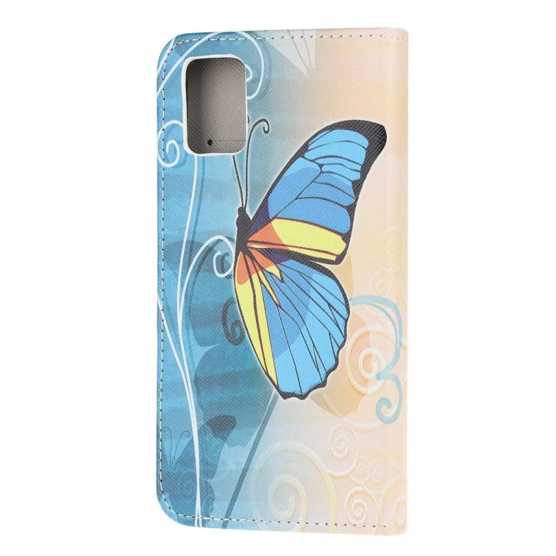 Cover Folio-hoesje Samsung Galaxy A51 Telefoonhoesje Blauwe En Gele Vlinder