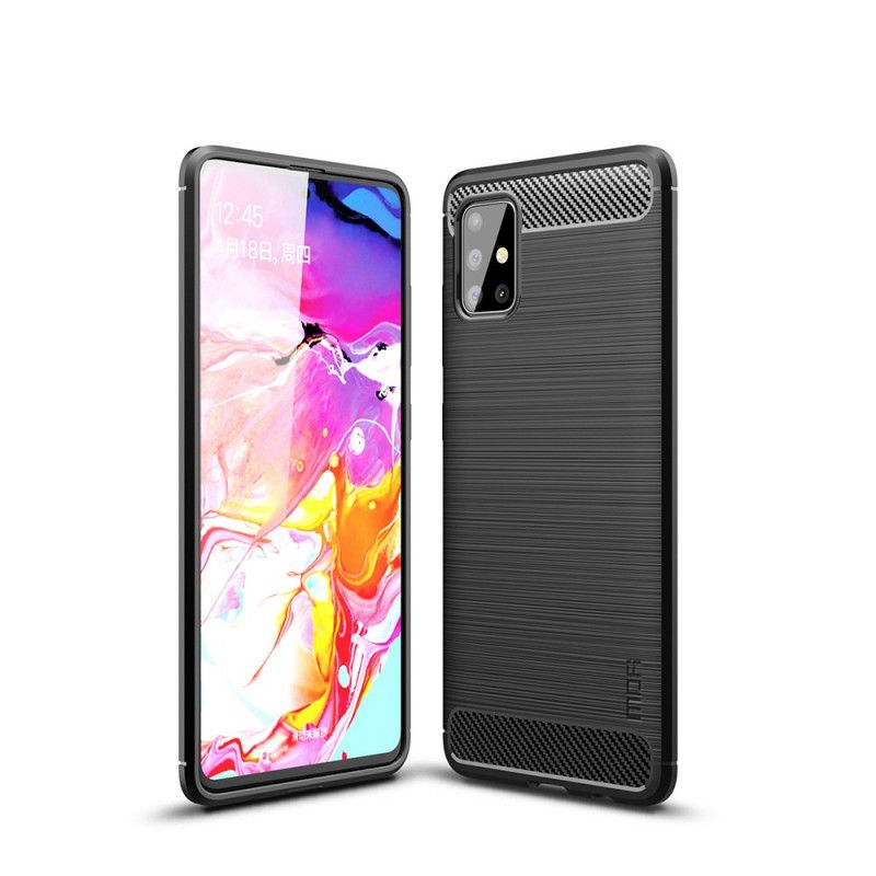 Cover Hoesje Samsung Galaxy A51 Grijs Zwart Telefoonhoesje Mofi Geborstelde Koolstofvezel