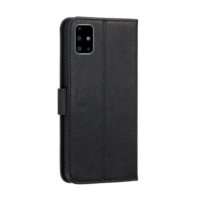 Flip Case Leren Samsung Galaxy A51 Grijs Zwart Leef Je Droom Imitatieleer