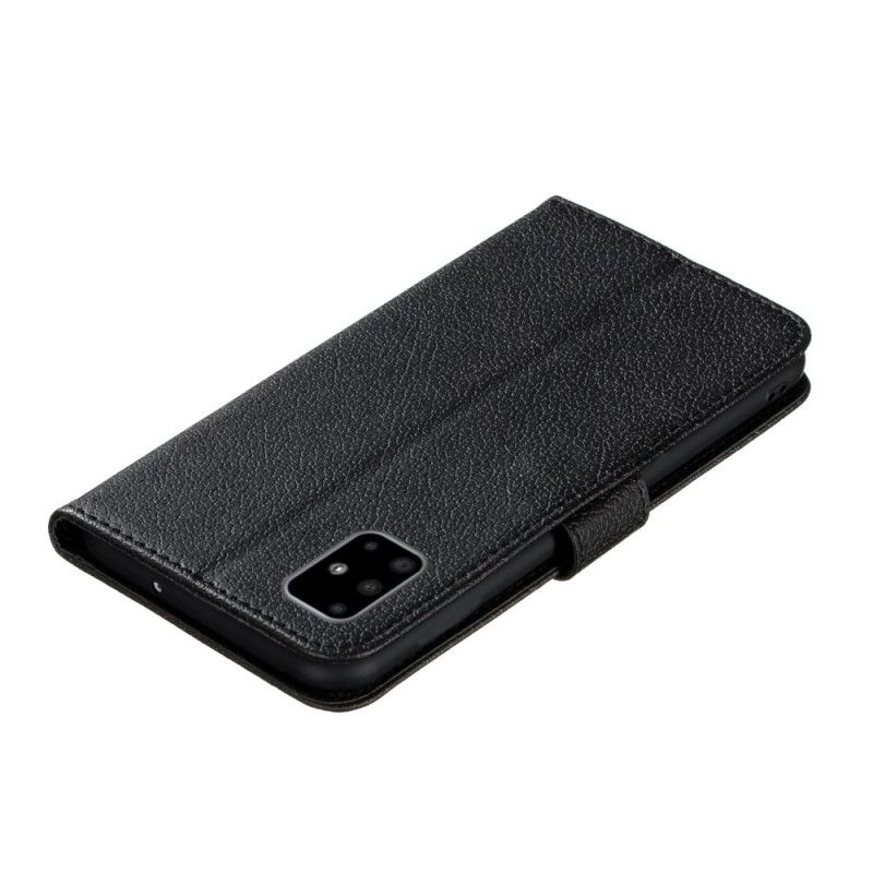 Flip Case Leren Samsung Galaxy A51 Grijs Zwart Leef Je Droom Imitatieleer