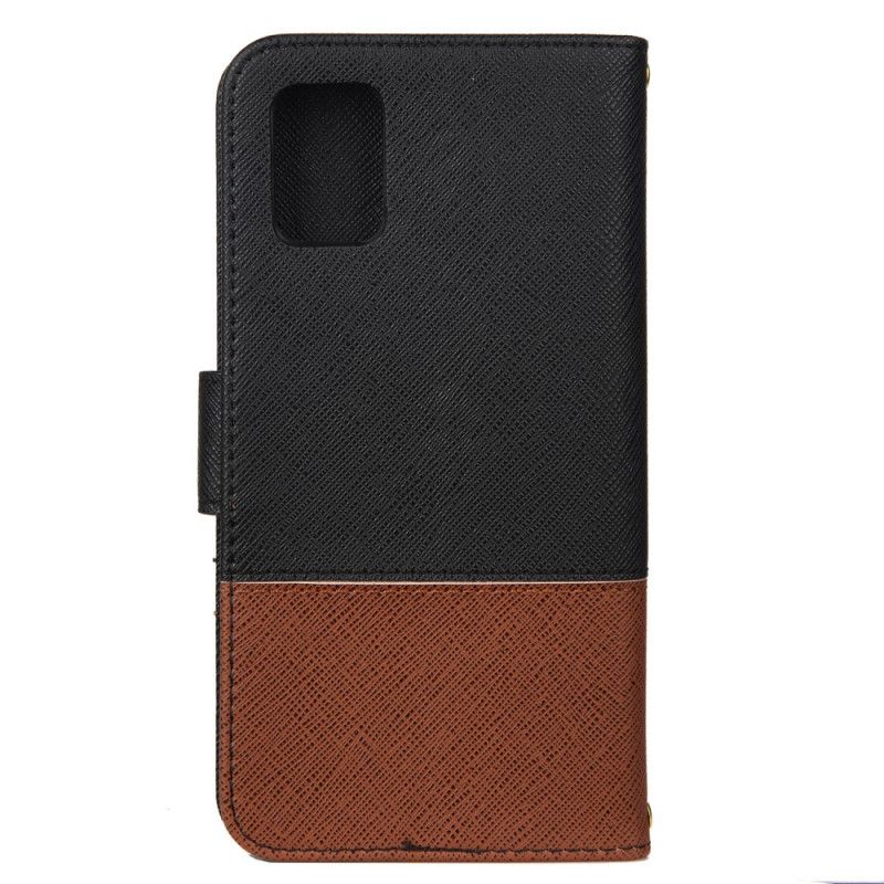 Flip Case Leren Samsung Galaxy A51 Grijs Zwart Tweekleurig Kunstleer