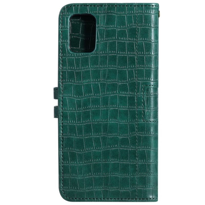 Flip Case Leren Samsung Galaxy A51 Grijs Zwart Volledig Krokodil