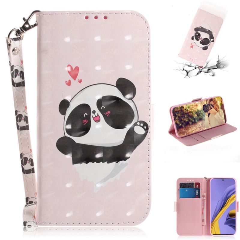 Flip Case Leren Samsung Galaxy A51 Panda Love Met String