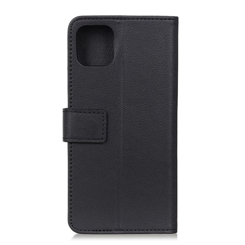 Flip Case Leren Samsung Galaxy A51 Wit Zwart Eenvoudig Glanzend Leereffect