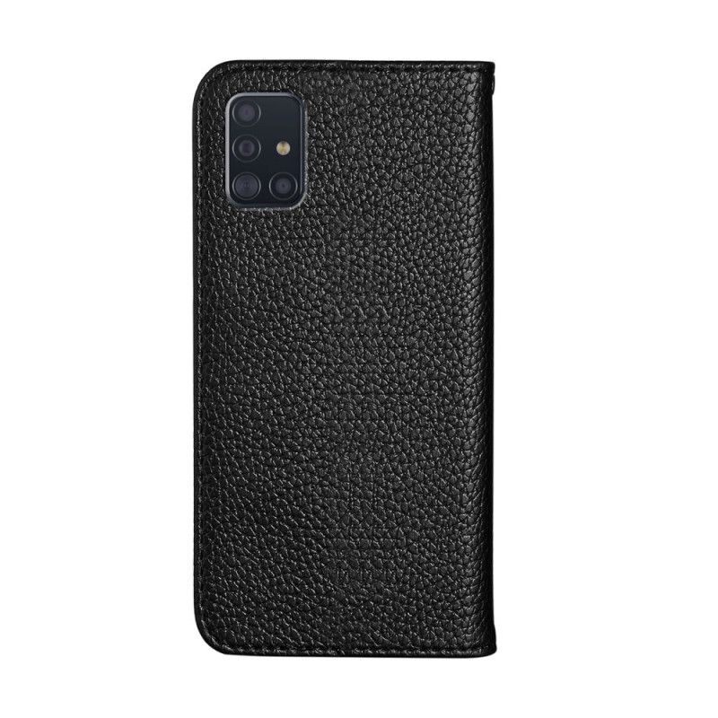 Folio-hoesje Samsung Galaxy A51 Grijs Zwart Ultra Chic Lychee Kunstleer