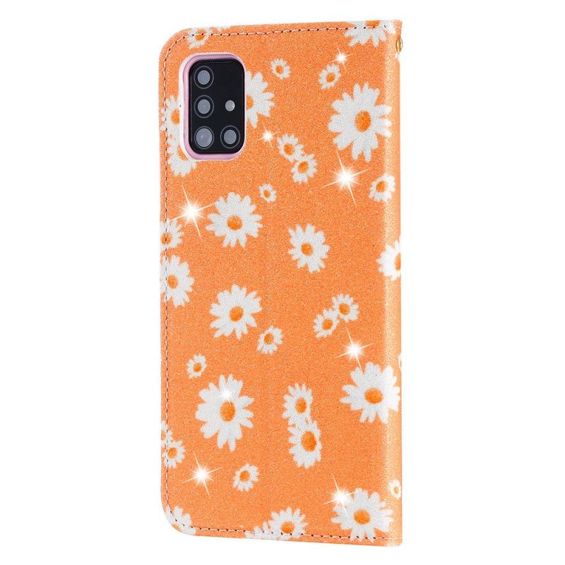 Folio-hoesje voor Samsung Galaxy A51 Lichtblauw Oranje Kunstleren Madeliefjes