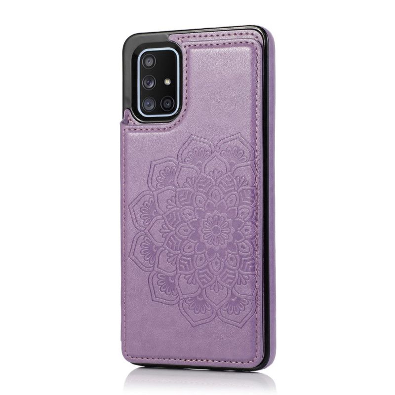 Hoesje Samsung Galaxy A51 Cyaan Grijs Kaarthouder Met Mandala-Print