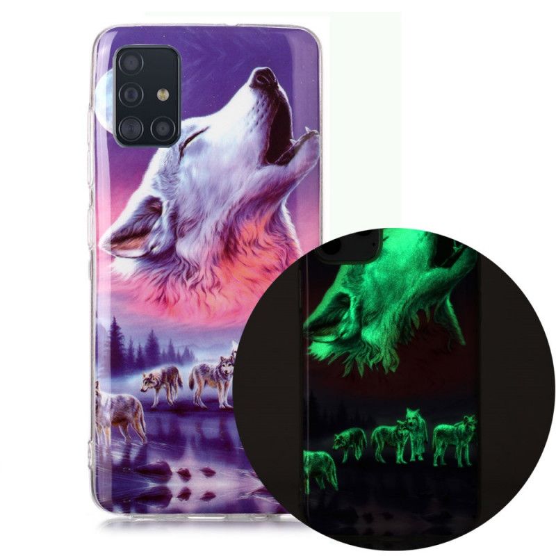 Hoesje Samsung Galaxy A51 Groen Wit Serie Fluorescerende Wolven