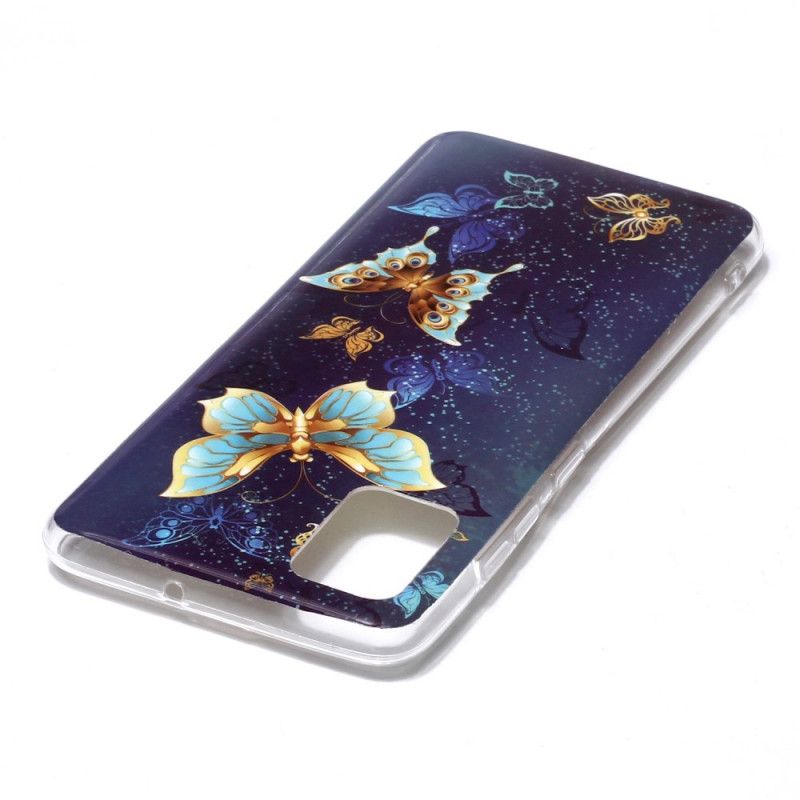 Hoesje Samsung Galaxy A51 Lichtblauw Donkerblauw Serie Fluorescerende Vlinder