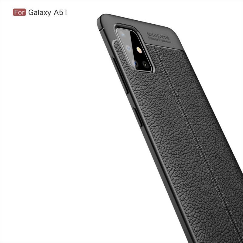 Hoesje Samsung Galaxy A51 Rood Zwart Dubbellijn Lychee Leereffect