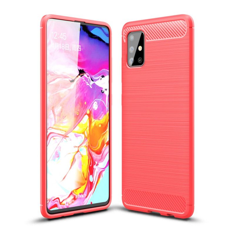 Hoesje Samsung Galaxy A51 Rood Zwart Geborsteld Koolstofvezel