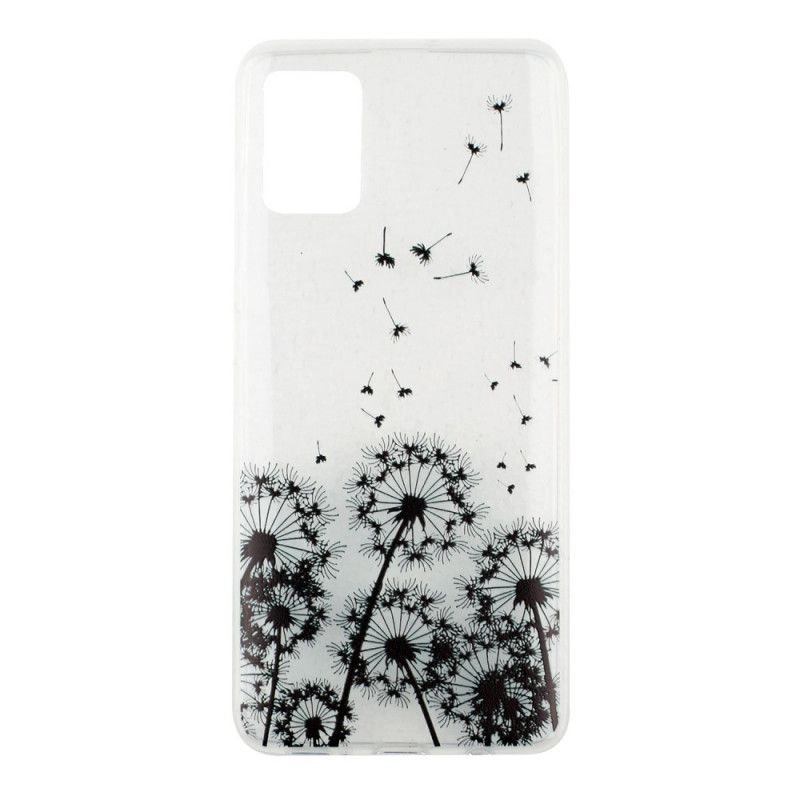 Hoesje Samsung Galaxy A51 Transparant Zwarte Paardebloemen