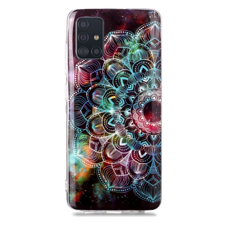 Hoesje voor Samsung Galaxy A51 Lichtblauw Zwart Fluorescerende Bloemenreeks