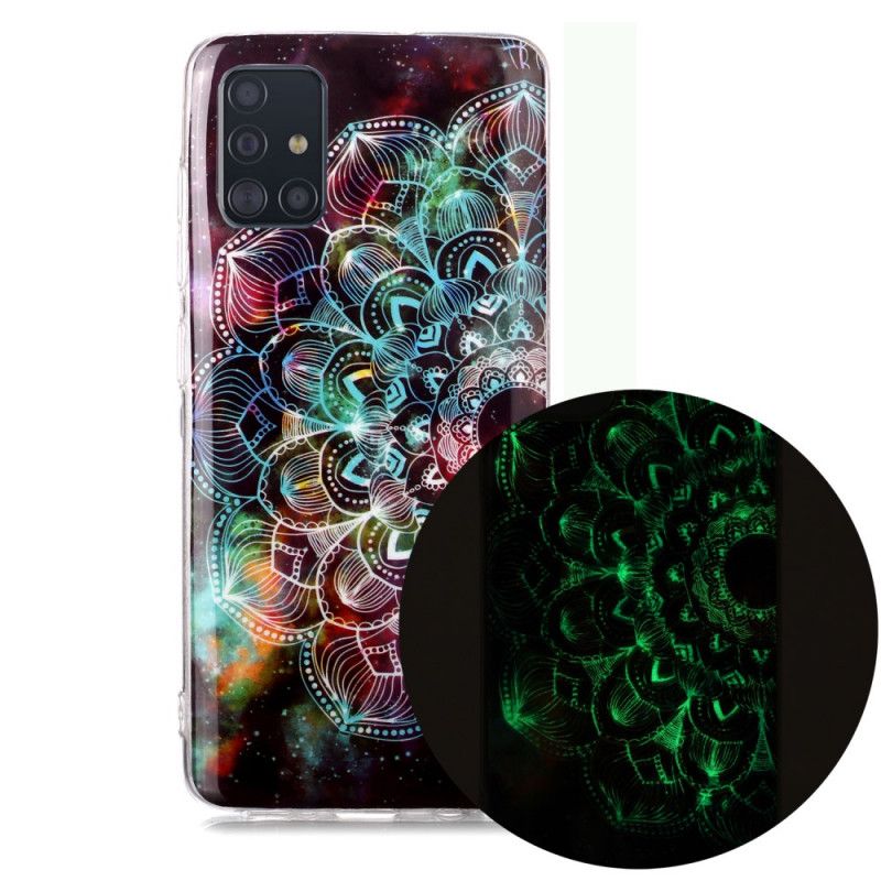 Hoesje voor Samsung Galaxy A51 Lichtblauw Zwart Fluorescerende Bloemenreeks