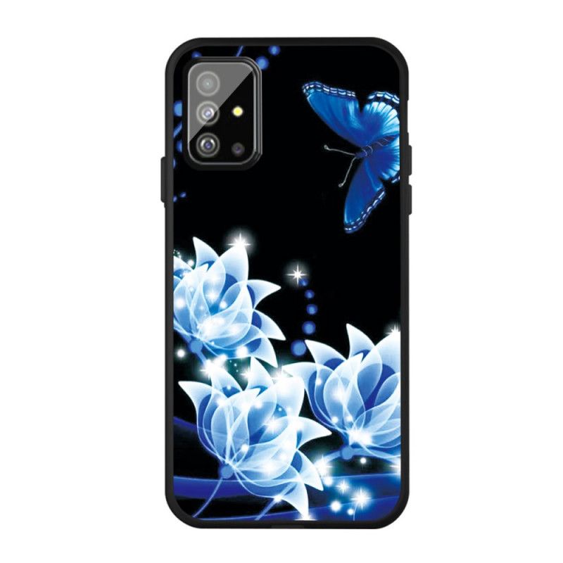 Hoesje voor Samsung Galaxy A51 Vlinder En Blauwe Bloemen