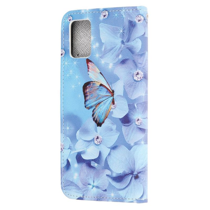 Leren Hoesje Samsung Galaxy A51 Diamanten Vlinders Met String