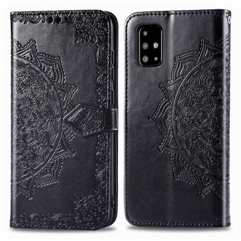 Leren Hoesje Samsung Galaxy A51 Grijs Zwart Telefoonhoesje Mandala Van Middelbare Leeftijd