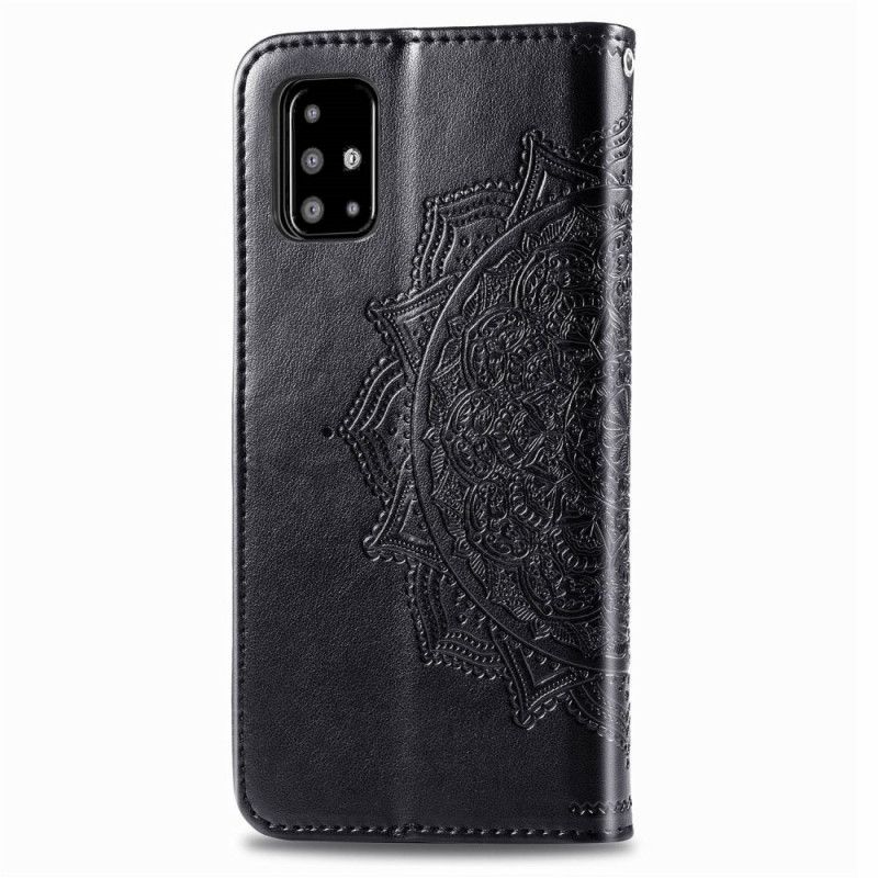 Leren Hoesje Samsung Galaxy A51 Grijs Zwart Telefoonhoesje Mandala Van Middelbare Leeftijd