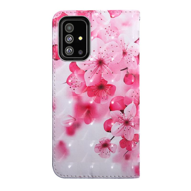 Leren Hoesje Samsung Galaxy A51 Roze Bloemen