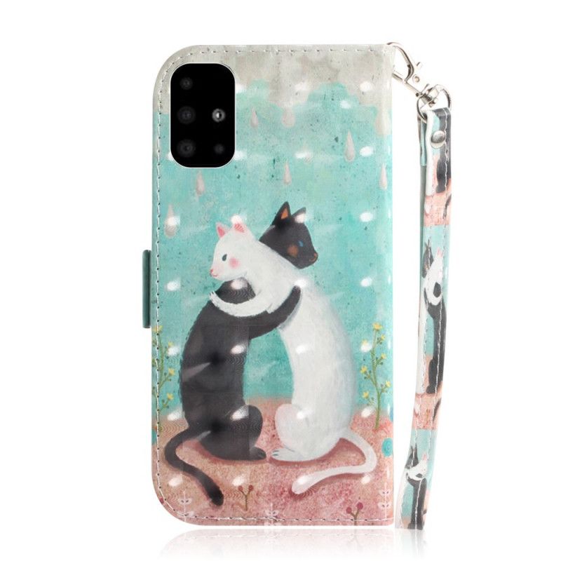 Leren Hoesje Samsung Galaxy A51 Telefoonhoesje Kattenvriendjes Met String