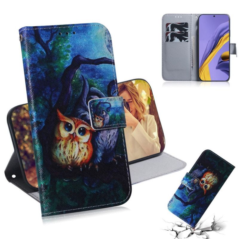 Leren Hoesje Samsung Galaxy A51 Uil Schilderij