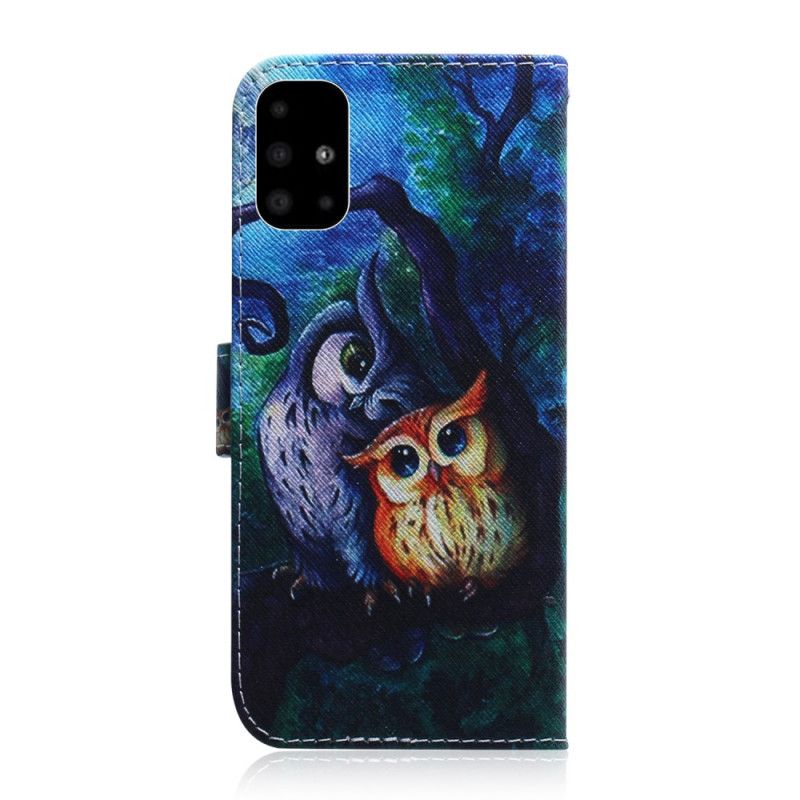 Leren Hoesje Samsung Galaxy A51 Uil Schilderij