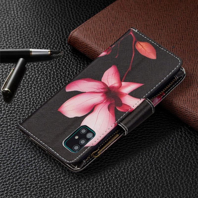 Leren Hoesje Samsung Galaxy A51 Wit Zwart Telefoonhoesje Bloemenzak Met Ritssluiting