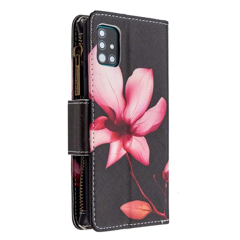 Leren Hoesje Samsung Galaxy A51 Wit Zwart Telefoonhoesje Bloemenzak Met Ritssluiting