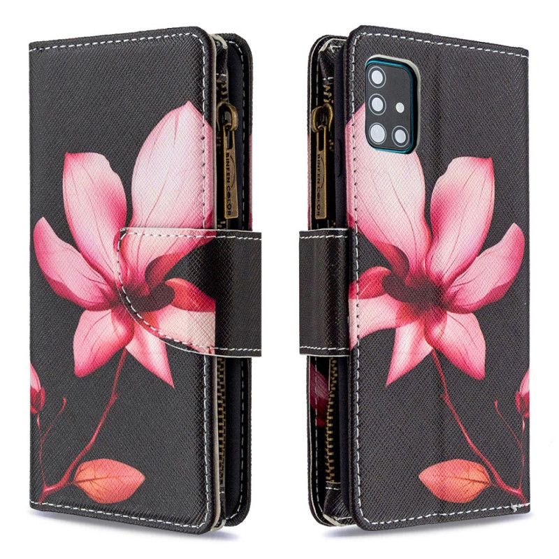 Leren Hoesje Samsung Galaxy A51 Wit Zwart Telefoonhoesje Bloemenzak Met Ritssluiting