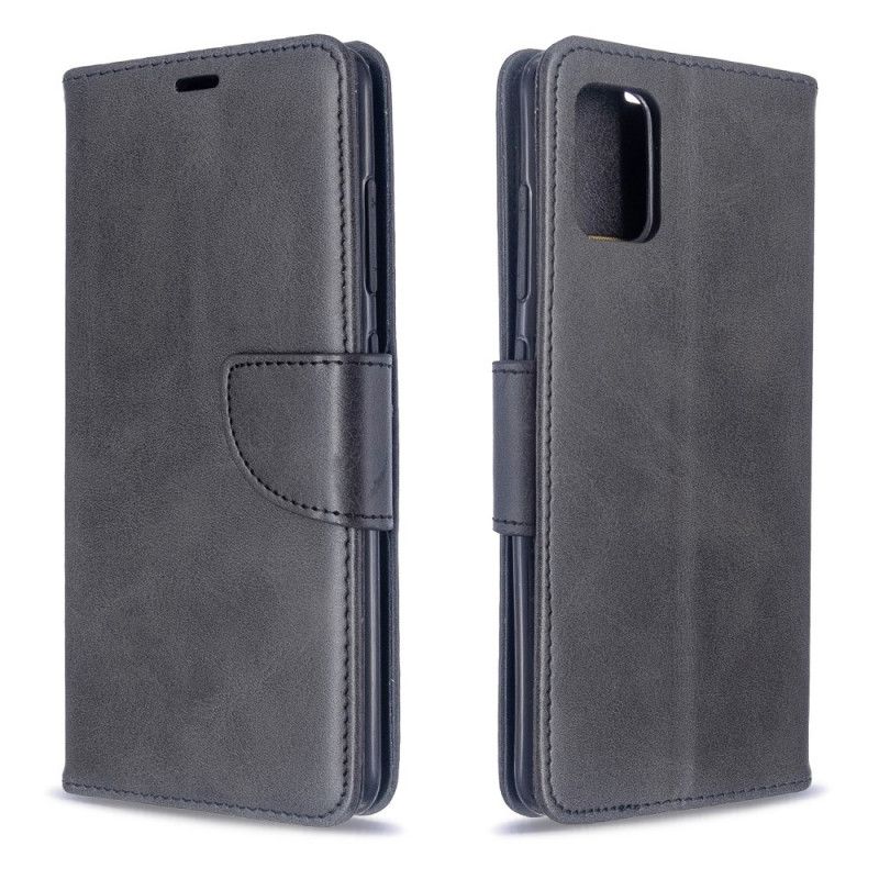 Leren Hoesje voor Samsung Galaxy A51 Grijs Zwart Gladde Schuine Klep