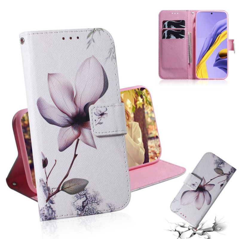 Leren Hoesje voor Samsung Galaxy A51 Oud Roze Bloem