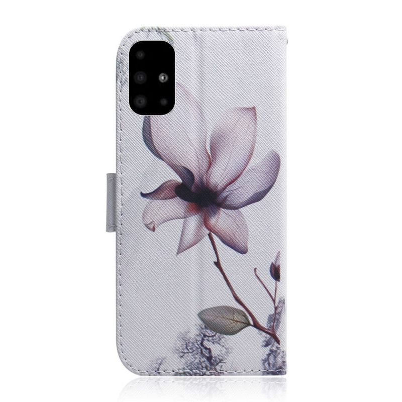 Leren Hoesje voor Samsung Galaxy A51 Oud Roze Bloem