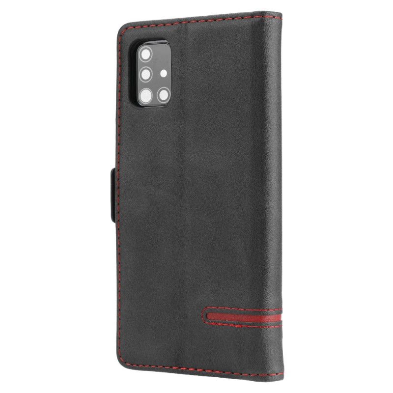 Leren Hoesje voor Samsung Galaxy A51 Rood Zwart Fijne Lijn Dubbele Flap