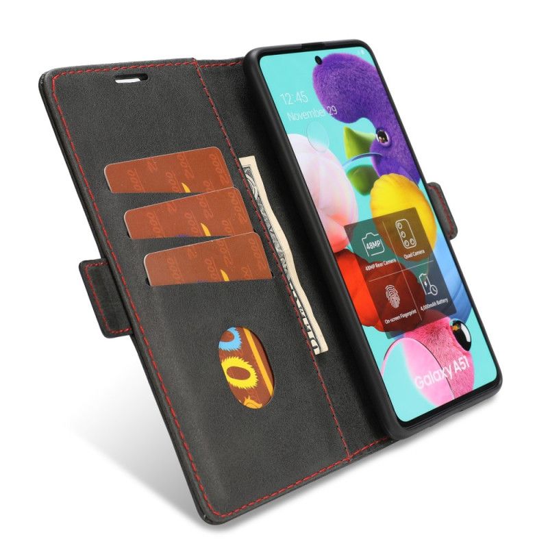 Leren Hoesje voor Samsung Galaxy A51 Rood Zwart Fijne Lijn Dubbele Flap