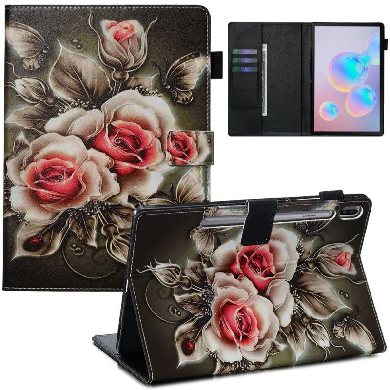 Leren Hoesje Samsung Galaxy Tab S6 Boeket Bloemen