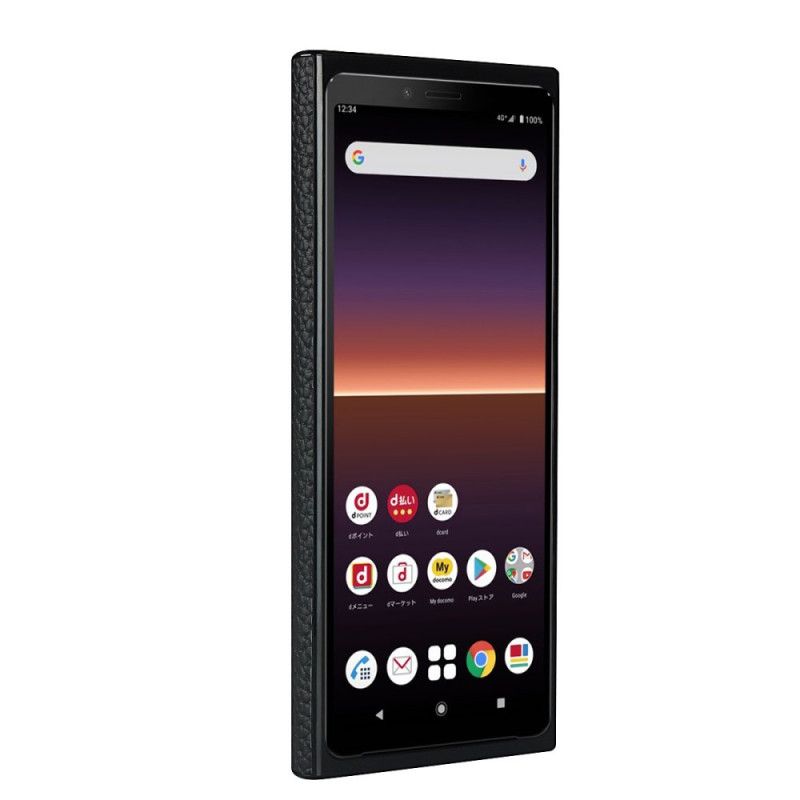 Case Hoesje Sony Xperia 10 II Grijs Zwart Telefoonhoesje Echt Lychee Leer Met Riempje