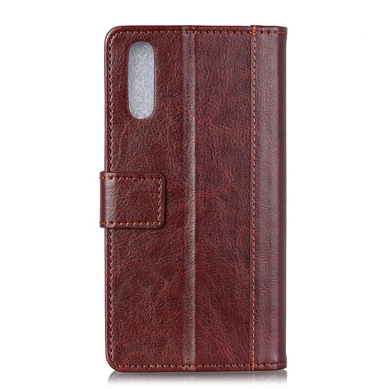 Flip Case Leren Sony Xperia 10 II Rood Zwart Retro Klinknagelversie