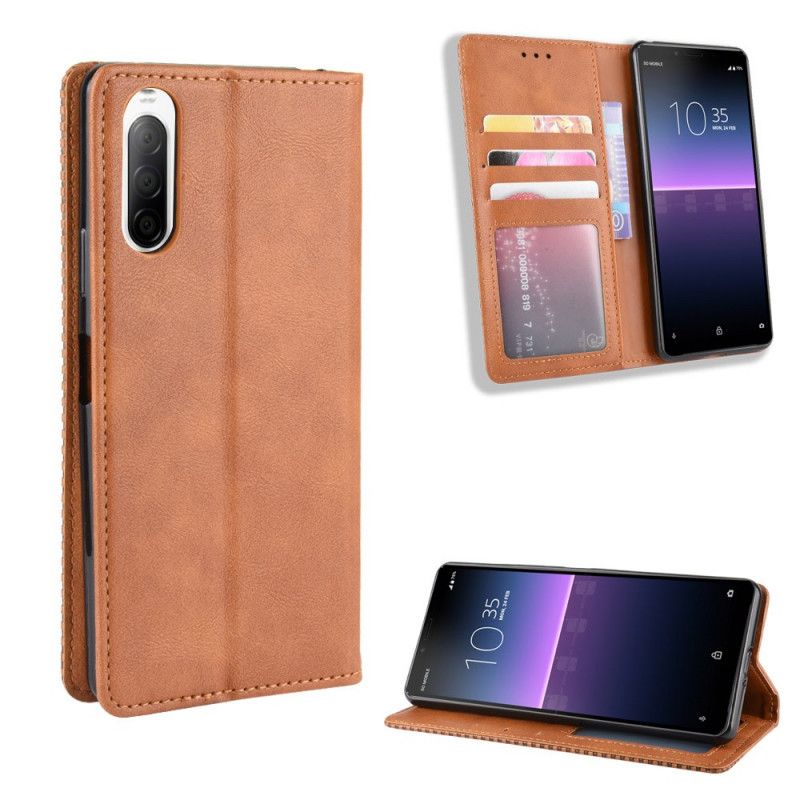 Folio-hoesje voor Sony Xperia 10 II Rood Zwart Gestileerd Vintage Leereffect