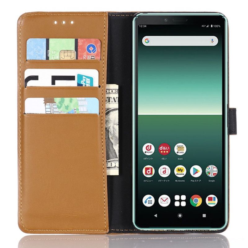 Leren Hoesje Sony Xperia 10 II Lichtbruin Telefoonhoesje Retro Kunstleer